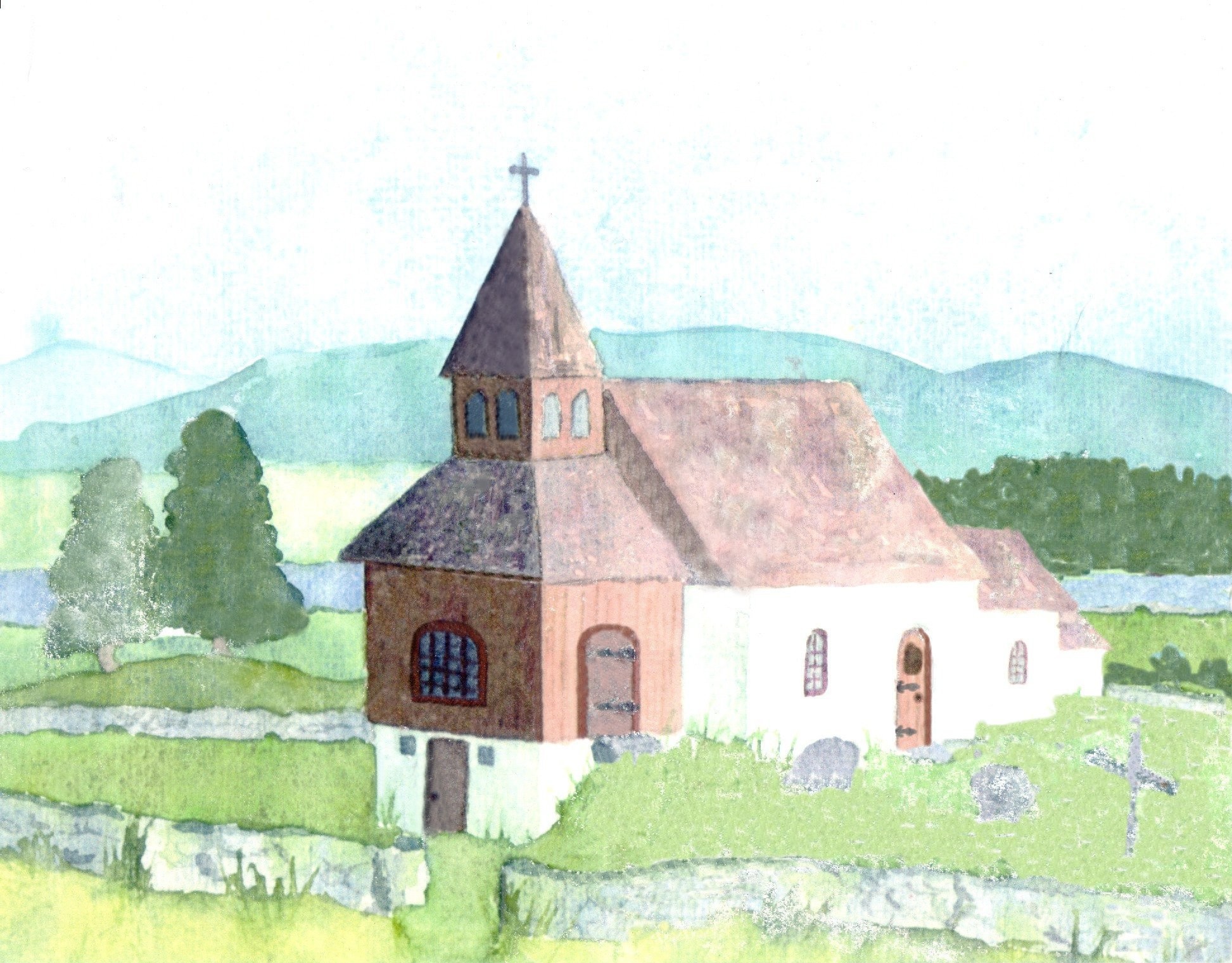 Holden Kirke - akvarell etter gammelt foto
Watercoloring after old photo   --  Ragnhild Sagaas Buverud