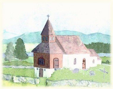 Holden Kirke - akvarell etter gammelt foto -
 Watercoloring after old photo   --  Ragnhild Sagaas Buverud.